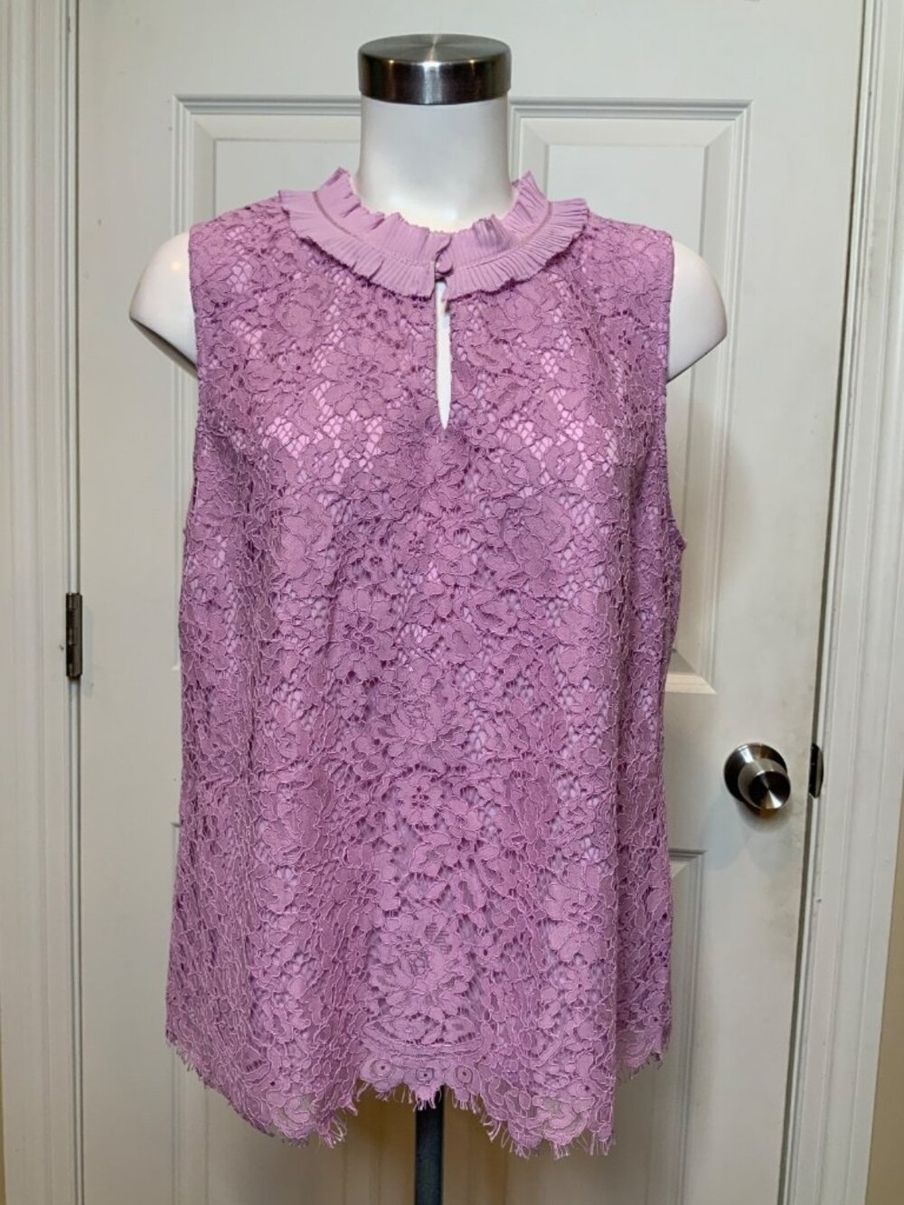J.Crew Lilac Purple Floral Lace Embroidered Ruffle Collar Tank Top, Size XL NWT!